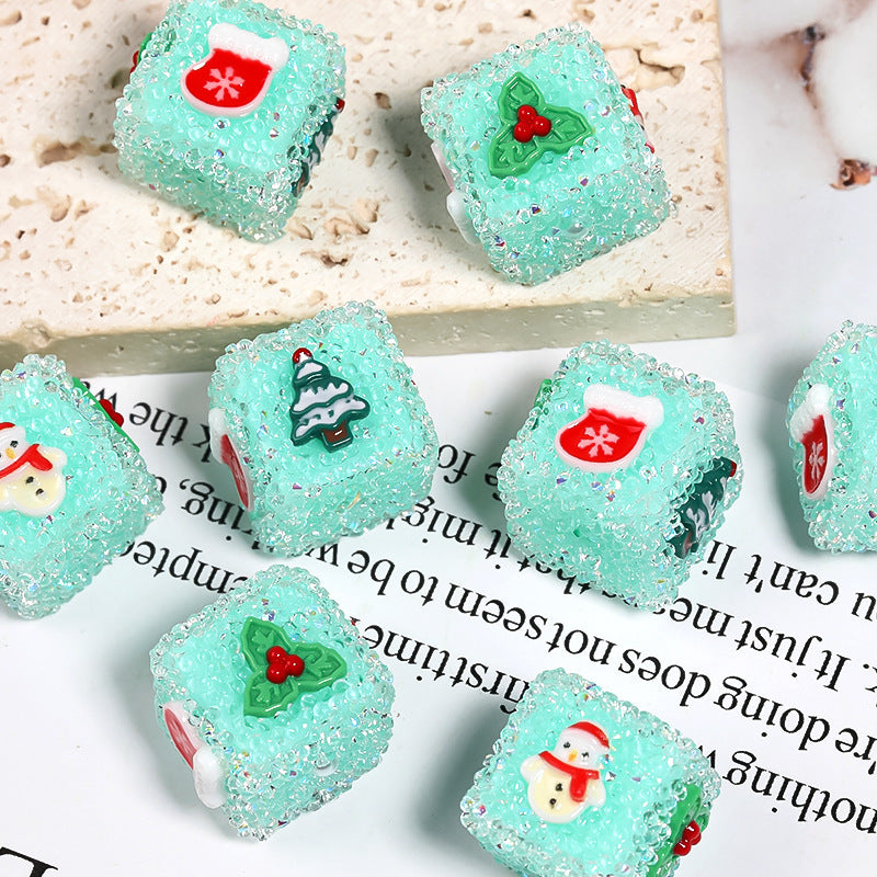 Wholesale 5pcs/pack Christmas DIY Acrylic Rhinestone Sugar Beads Square Beads